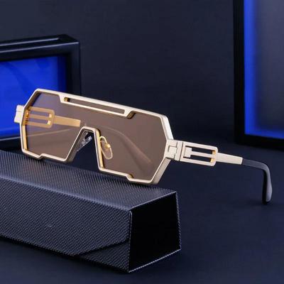 Steampunk-Sonnenbrille für Männer, übergroße Vintage-Sonnenbrille, Damen, trendige Retro-Punk-Brille, einteilig