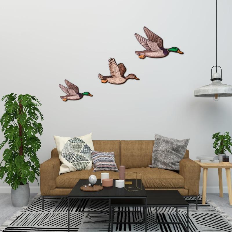 3PCS New Wooden Duck Wall Decoration Interior Wall Art Animal Statue Pendant Crafts
