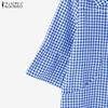 ZANZEA Camicia Casual Estiva da Donna con Colletto a Bambola e Maniche a 3/4 a Quadri