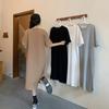 Women's Large Short-Sleeve Casual Summer Dress 2023 - Loose, Solid Color, Knee-Length Slit T-Shirt Style