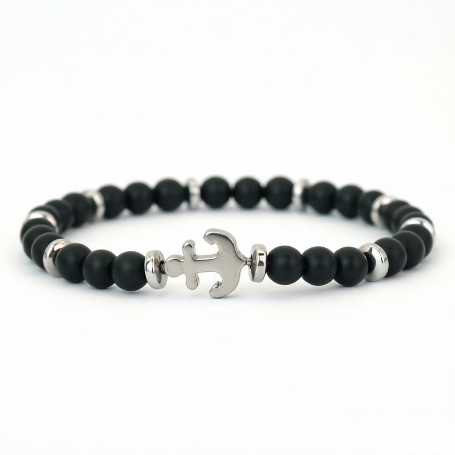 Trendy Anchor Bracelet For Men 6mm Onyx Stone 2 Color Available Natural Hematite Healing Braslet Lightweight Comfortable Joias