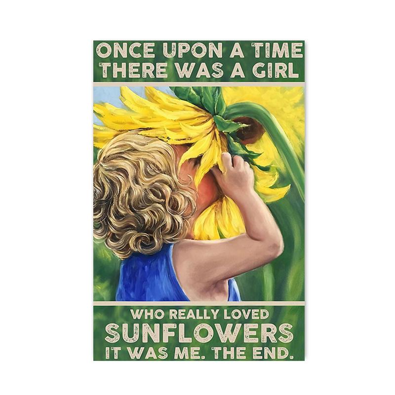 Retro Art Abstract Figure Sunflower Girl Posters Prints Fashion Slogan Canvas Painting Wall Picture for Living Room Home Decor