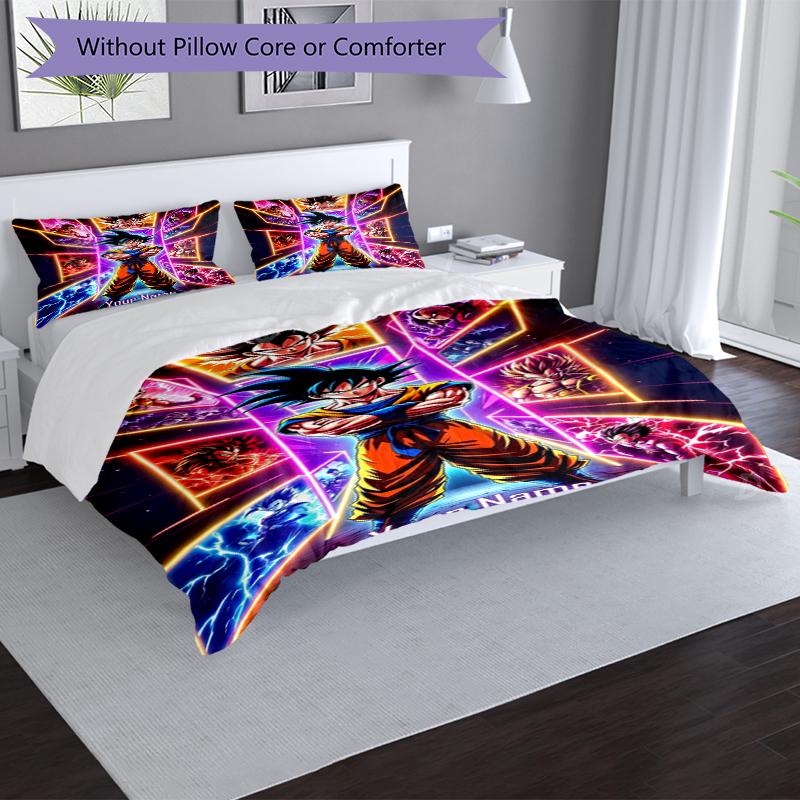 Dragon Ball Z Custom Name Text Print 1Pc Bedding Set Duvet Cover With Two Pillowcases Soft Bed Linen For Household Bedroom