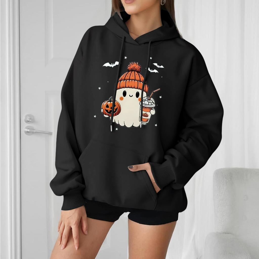 Women's Fashionable, Casual, Comfortable Round-neck, Hooded, Long-sleeved, Halloween-print Warm Sweater