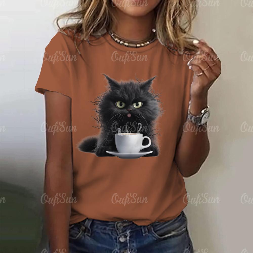 Women's T Shirt Cute Cat 3d Print Fashion Summer O Neck Casual Short Sleeve Pullover Oversized Female Clothing Animal T-Shirts