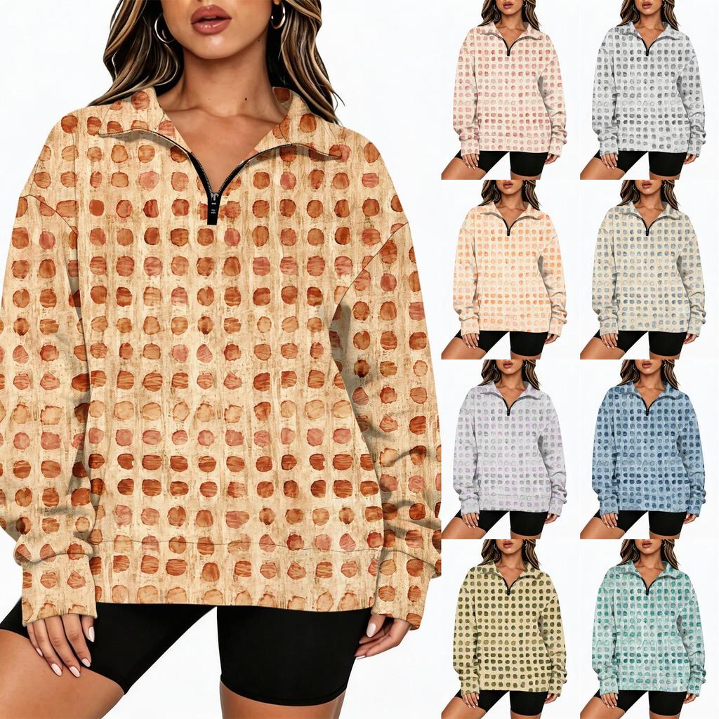 Women's Half-Zip Sweatshirt, Trendy Print Lightweight Casual Pullover for Everyday Wear