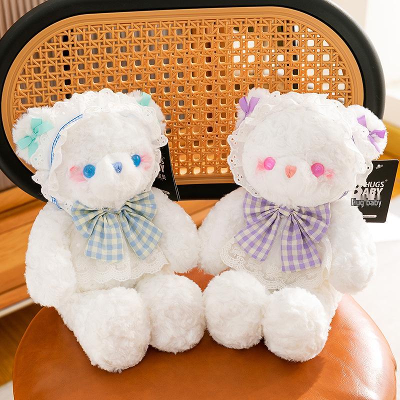 Sweet Lolita Bear Plush Doll - Cute White Bear with Bow and Lace
