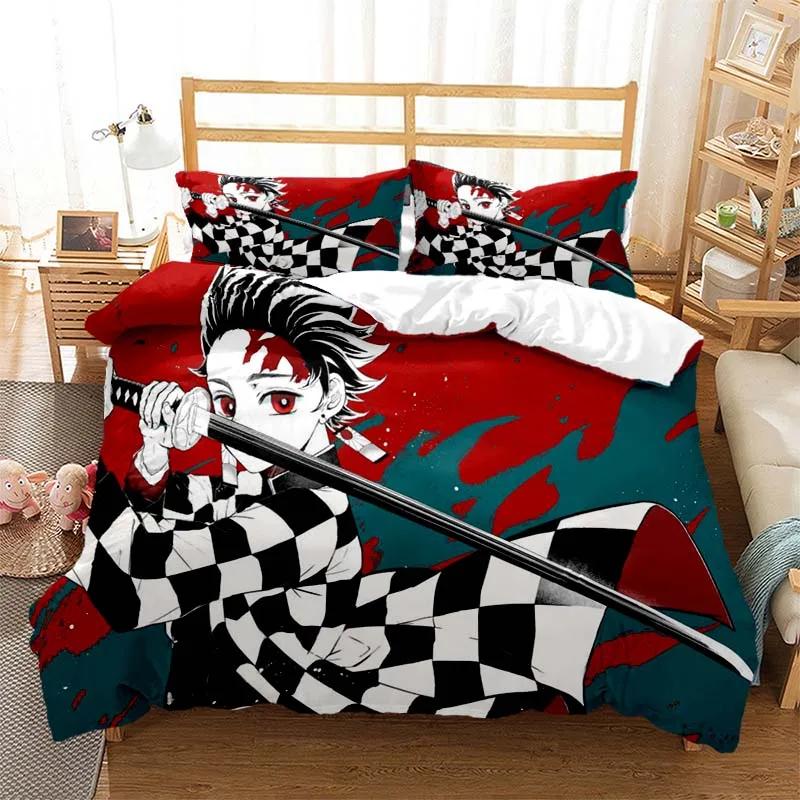 Anime Demon Slayer Nezuko Tanjirou Bedding Set Boys Girls Twin Queen Size Duvet Cover Pillowcase Bed Boys Adult