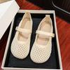 2025 summer new single shoes women's one-word buckle fishing net shoes hollow breathable Mary Jane shoes