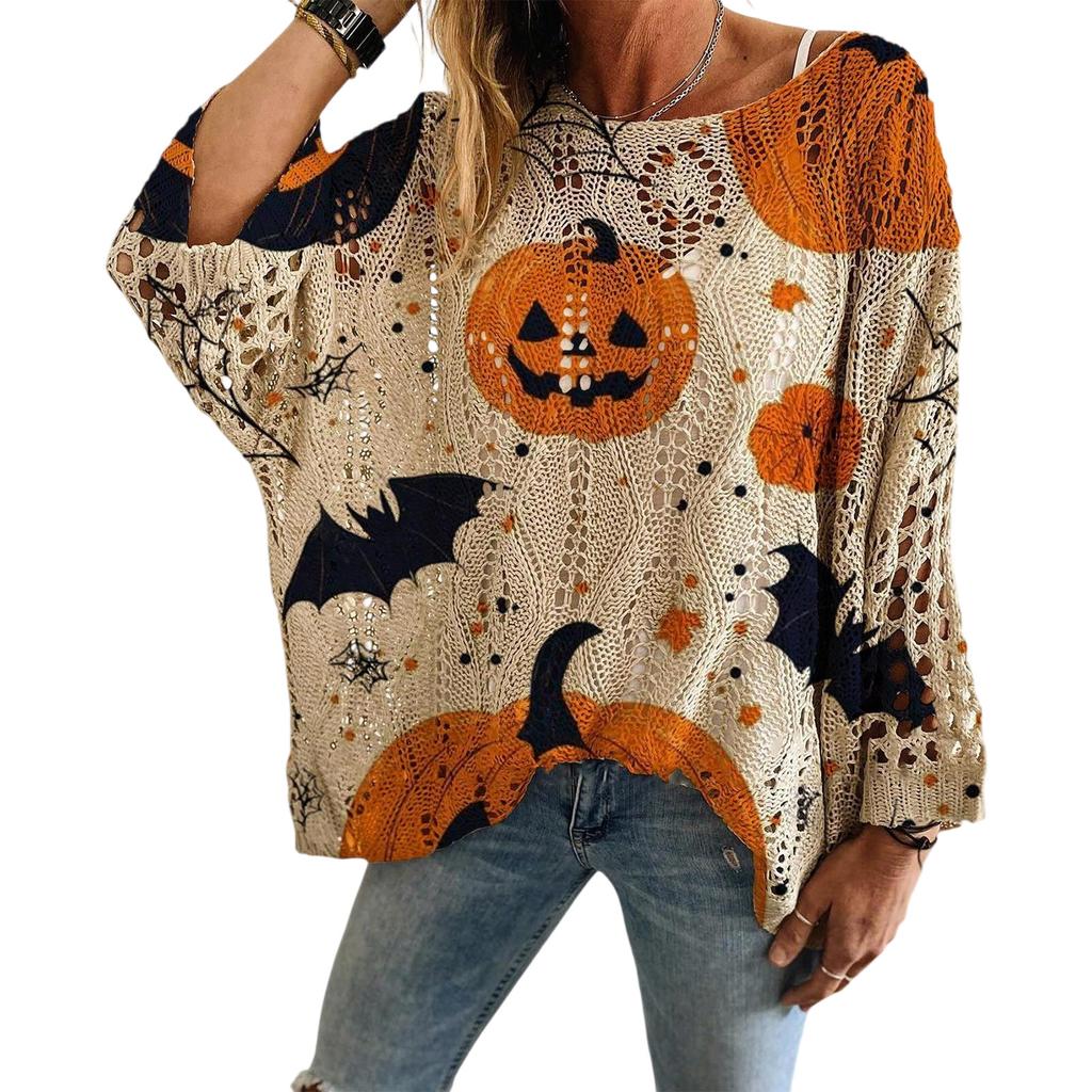 Women's Halloween Print Knit Pullover Sweater Top