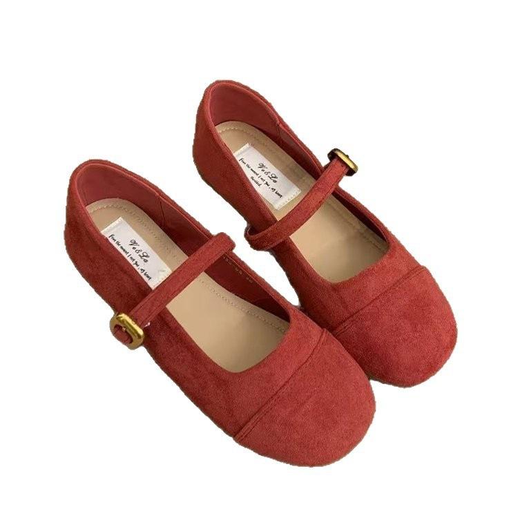 French suede Mary Jane shoes women's 2025 summer new retro soft sole with skirt round head flat bottom one pedal single shoes