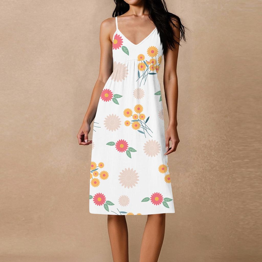 Women's Spaghetti Strap Backless Bow Loose Casual Beach Holiday Dress Sundress