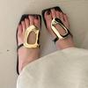 Fashion Black Luxury Slides Ladies Flats Slippers Shoes Female Flip Flops Summer Beach Fashion Metal Women Slippers Shoes Big Size