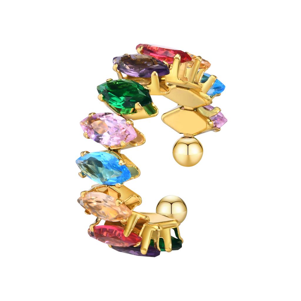 Colorful Cubic Zirconia Ring for Women, Stainless Steel Promised Ring Adjustable Open Size 6-9