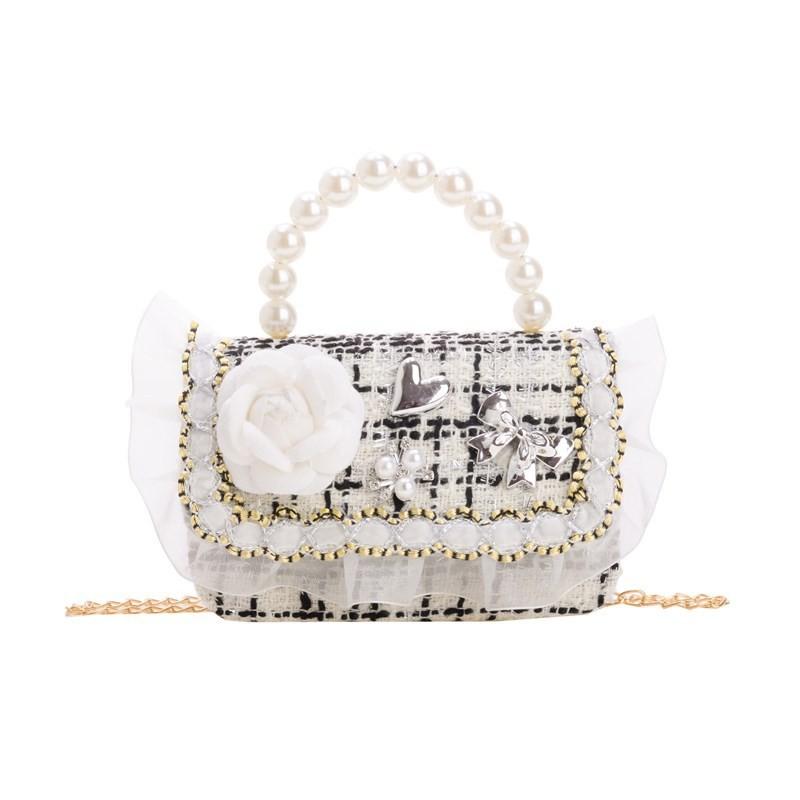 Crossbody Kids Stylish Bag With Cute Bow And Pearl Chain Trendy Design Korean