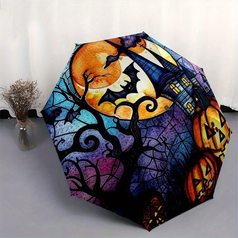 Halloween Stained Pumpkin Halloween Party Decorations, Halloween Decorations Outdoor IndoorUmbrella, Portable 3-Fold Compact Umbrella,Mother's Day Hal