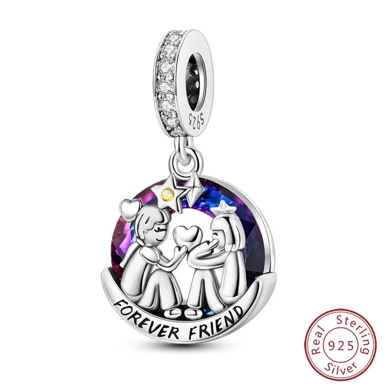 100% Copper Blue Round Crystal Life Tree Angel Star Moon Pendants Charms Fit Original Bracelets Diy Jewelry