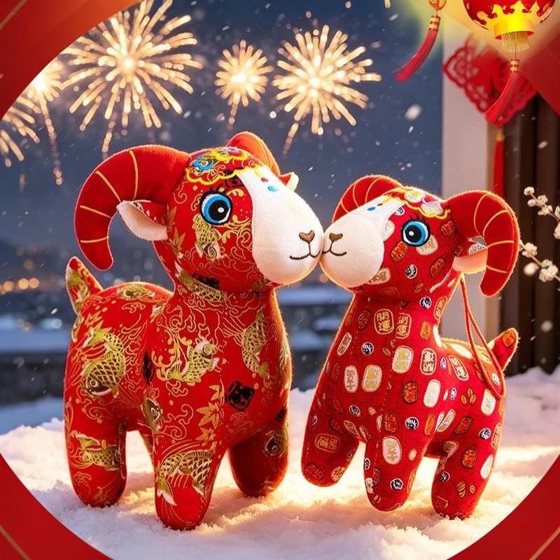 Chinese Zodiac Goat Mascot Doll 2027 Year of Goat Figurine 1Pcs 15/20/25/30cm for Living Room Shelf Decor Festival Present
