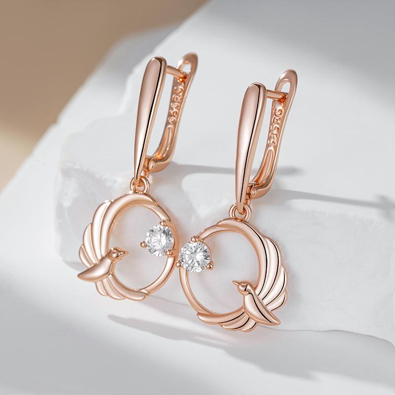 Shiny Natural Zircon Birdie Long Drop Earring For Women Fashion  Rose Gold Color High Quality Daily Fine Jewelry