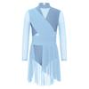 Girls Rhinestones Lyrical Dress Long Sleeve Mock Neck Cutout Back Side Split Sheer Mesh Ruched Costume