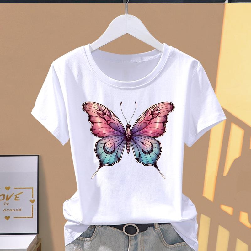 

(Asian Size) watercolor love style flower Clothing Print Graphic Tee Female Casual Fashion T Women s Top Short Sleeve T-shirts S