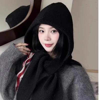 Knitted Winter Balaclava One-Piece Thickened Scarf Cap Winter Accessories Hooded Hat Neck Protection Scarf Cold Weather