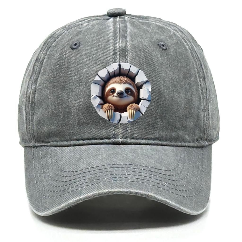 Smiling Sloth Print Adjustable Baseball Hat, Animal Trucker Hat Sporting Headwear Sun Protection Unisex Snapback Baseball Hat
