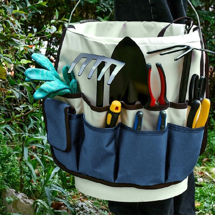 Portable Garden Tool Bag Bucket Multiple Pockets for Easy Access Reinforced and Waterproof Gardening Bag