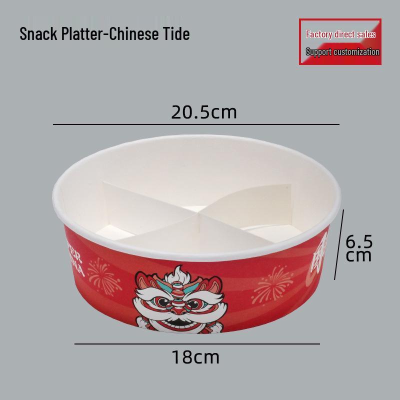 Snack Platter Box: Small Snacks & Fried Chicken Family Bucket with Four-Compartment Round Plate