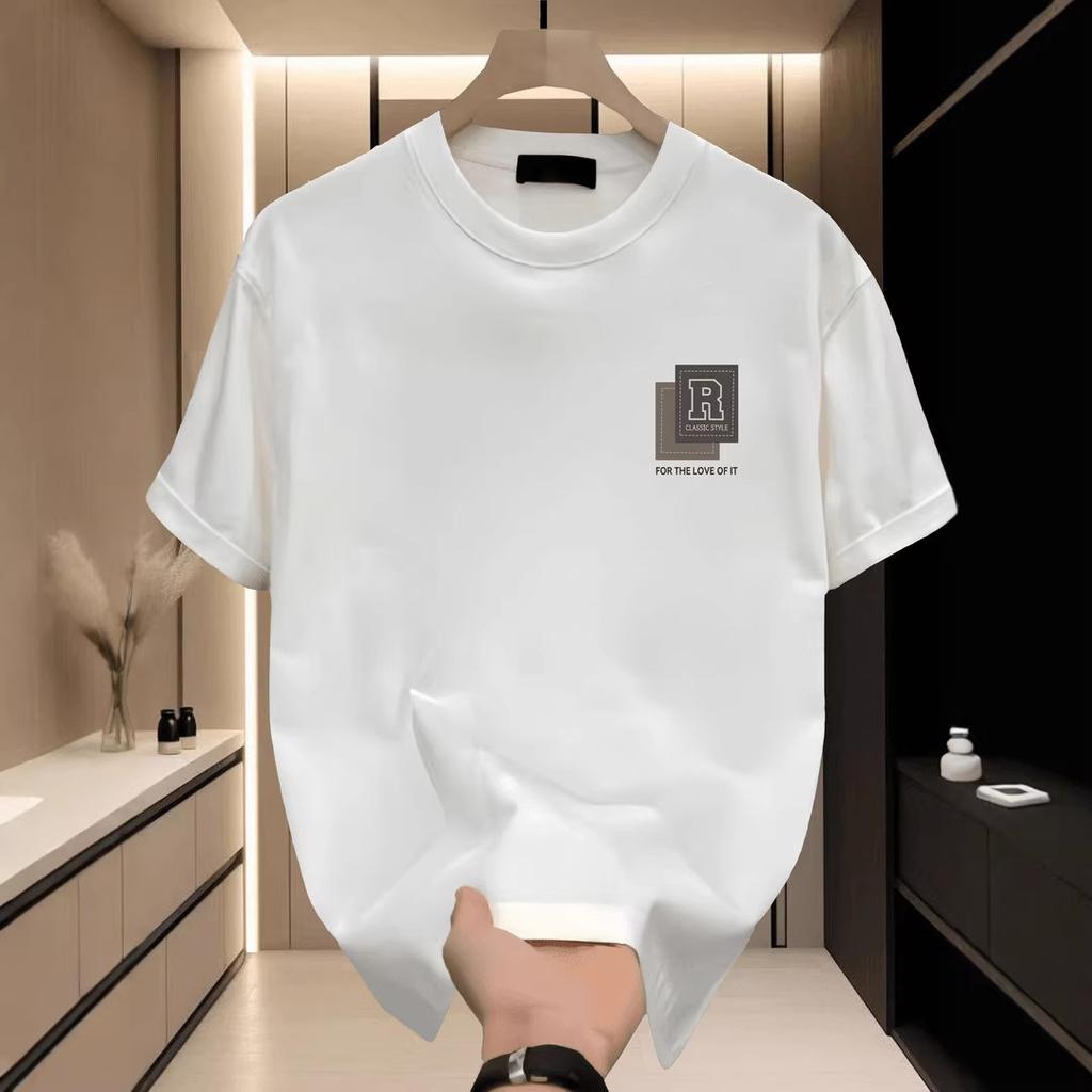 Pure Cotton Men's Loose T-shirt Breathable Casual Fashion Letter Pattern Printed Short Sleeved Round Neck Top