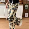 Summer Women's Cotton Rayon Loose Fit Soft Homewear Ankle-Length Wide Leg Floral Printed Lounge Pants