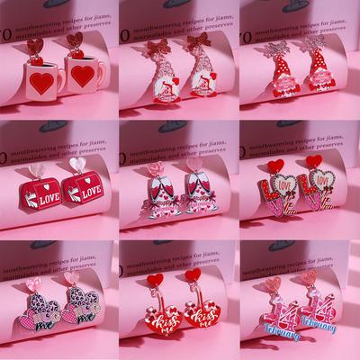 Rosa Liebe Acryl-Ohrringe zum Valentinstag, Süßes Mädchen Leichter Luxus Design Wind-Ohrringe