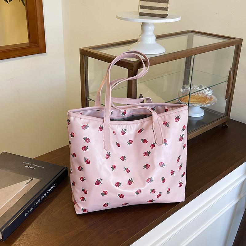 Cute and Sweet Printed Tote Bag Women's Large-capacity New Literary Portable Women's Bag Commuting Class Shoulder Bag