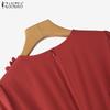 ZANZEA Women Casual Round Neck Summer Short Sleeve Pleated Dress