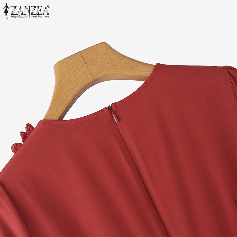 ZANZEA Women Casual Round Neck Summer Short Sleeve Pleated Dress