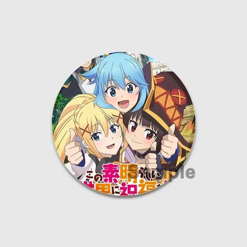 32/44/58mm Anime KonoSuba Brooch Pin Cartoon Figure Megumin Aqua Badge Button Pin Cosplay Souvenir Toy Gift Backpack Clothes Accessories