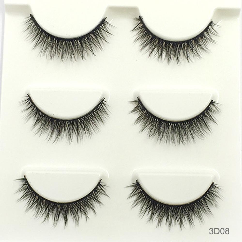 3 Pair Waterproof Handmade Mink Hair Thick Eye Lash Extension  3D Mink Natural Long False Eyelashes