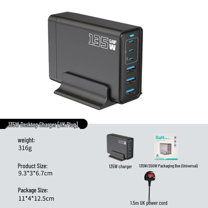 200W GaN Multi-Port PD Fast Charger with Smart Temperature Control