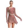 Women's Performance Dancewear - Sheer Mesh Long Sleeve Backless Dress with Rhinestones for Lyrical & Skating