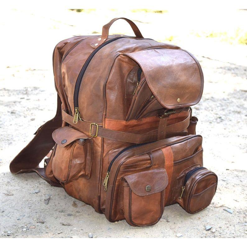 Brown Leather Backpack: Large Travel Laptop Rucksack