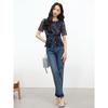 JUZUI Artistic Floral Mesh Short Sleeve Top
