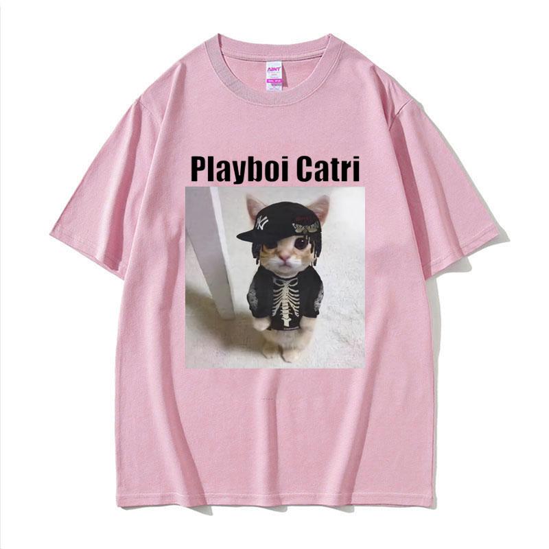 Playboi Carti Cute Cat Meme Funny Narcissist Opium Tshirt for Men Women Hip Hop Fashion T Shirt Casual Cotton Oversized Tshirts