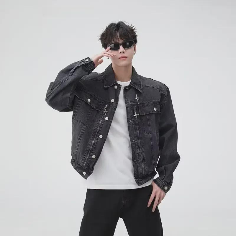 Korejská Niche High-End Džínová Pracovní Bunda s Patinou pro Muže