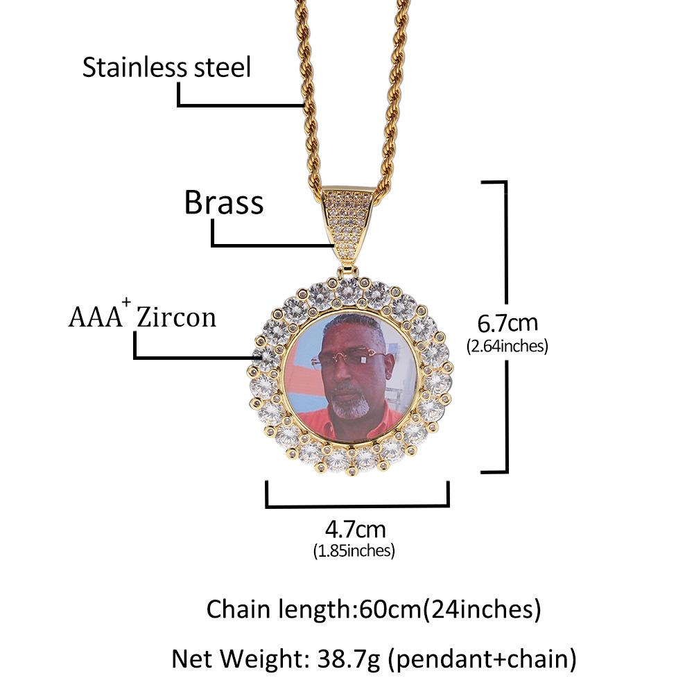 New product photo necklace hip hop round diamond set personalized DIY photo pendant necklace men's and women's accessories