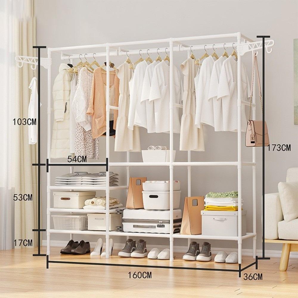 Household Coat Stand Double-Row Floor Hanger Durable Storage Wardrobe Bedroom Floor