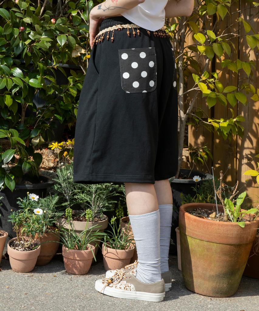 RuNaKi'Hu' Wxp055 Dot Pintuck Sweat Bermuda Pants (Black)