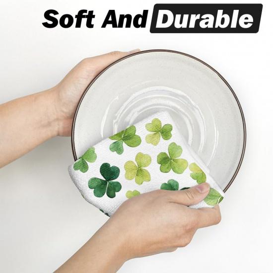 Artoid Mode Beige Shamrocks St. Patrick's Day Kitchen Towels Dish Towels, 18x26 Inch Seasonal Spring Decoration Hand Towels Set of 2