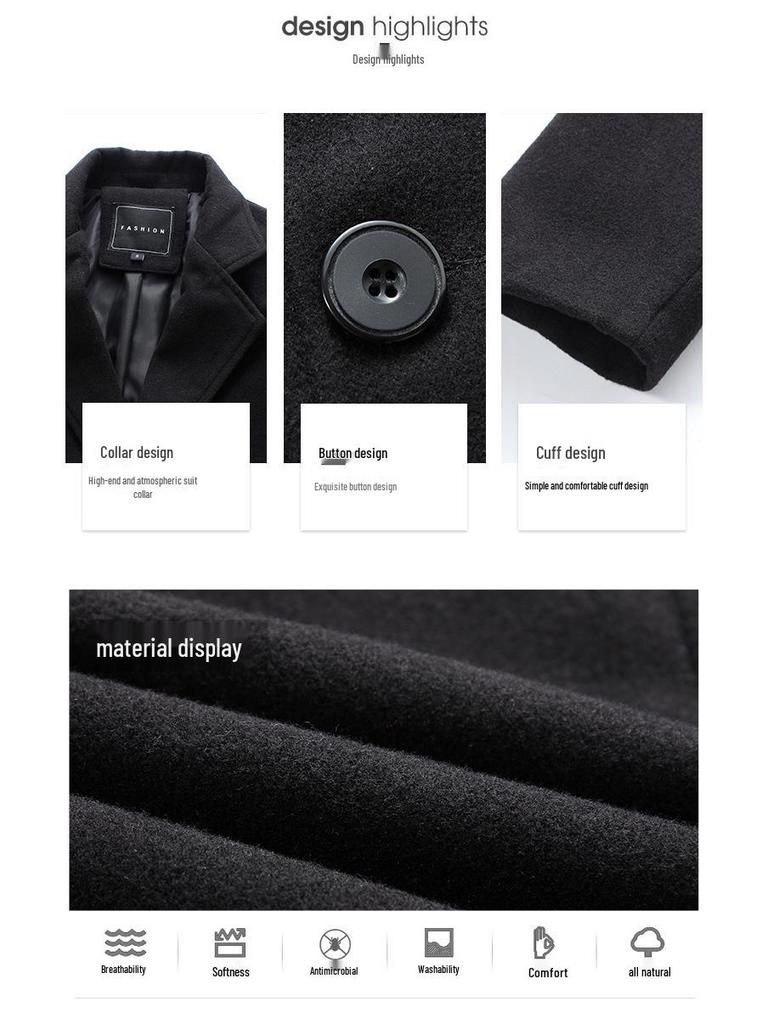 2025 Plus Size Casual Wool Blend Single-Breasted Trench Coat