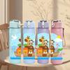 1PC Noah Ark Animal Cartoon Print 750ml Color Plastic Sports Water Bottle Leakproof Flip Straw Lid Suitable for Sports Office Home Use