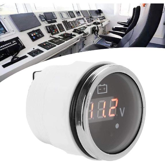 Voltage Meter, 2in Battery Voltage Gauge LED Digital Display IP67 Waterproof Smart Alarm Universal for Boat Auto (Black)